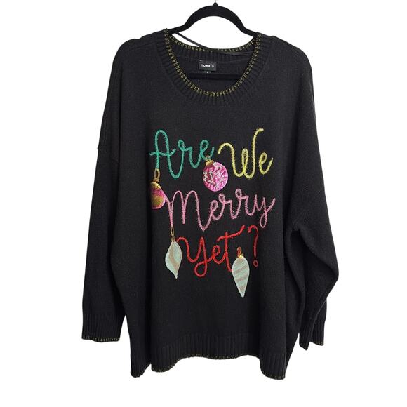 torrid Sweaters - Torrid Sweater Womens 3X Black "Are We Merry Yet?" Holiday Christmas Gold Lurex
